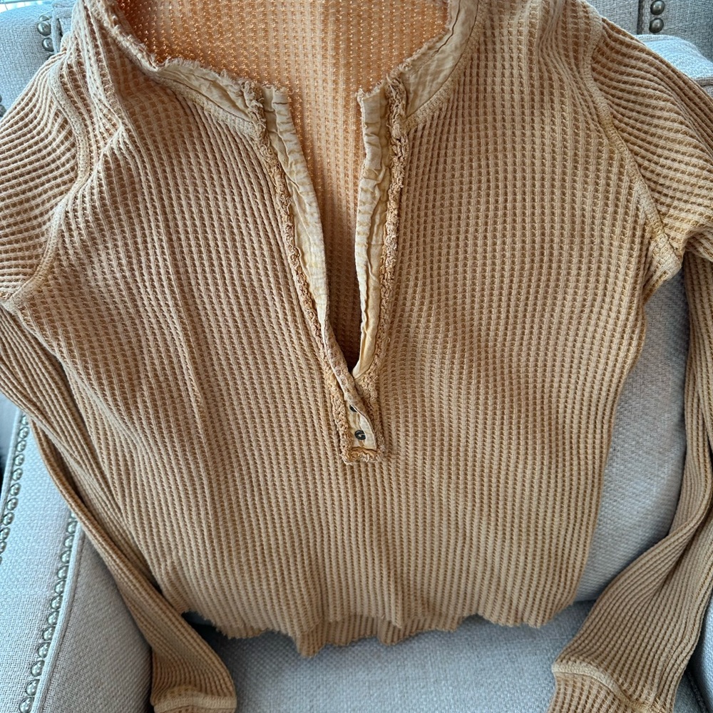 Free People Tan Waffle Knit Top